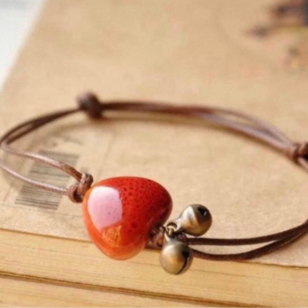 Handmade Red Ceramic Heart Cord Bracelet